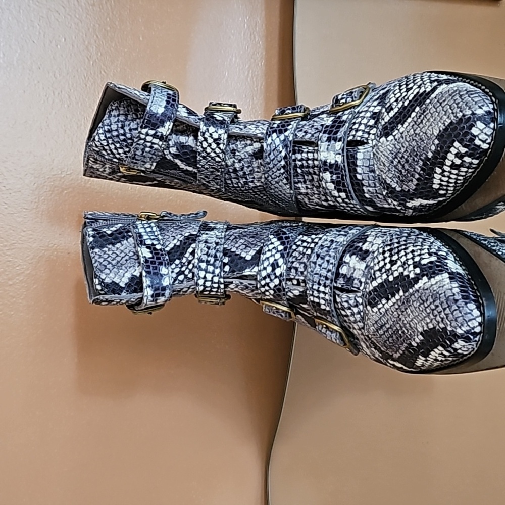 J. Crew Snake Print Leather Ankle Zipper Boots. - Picture 3 of 12
